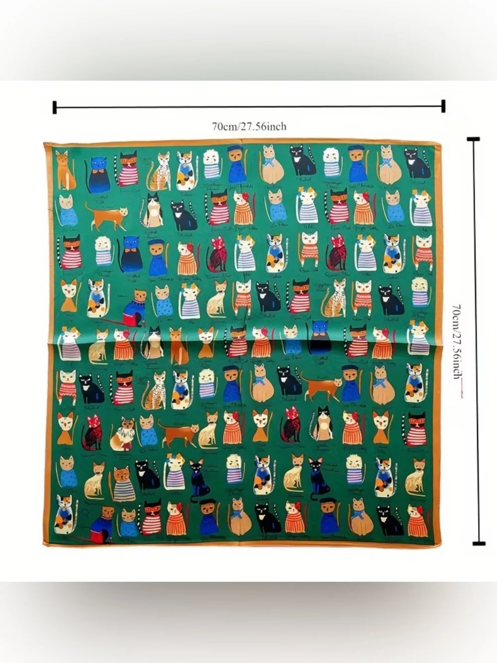 Green Cat Print Silk Scarf - Picture 2 of 5